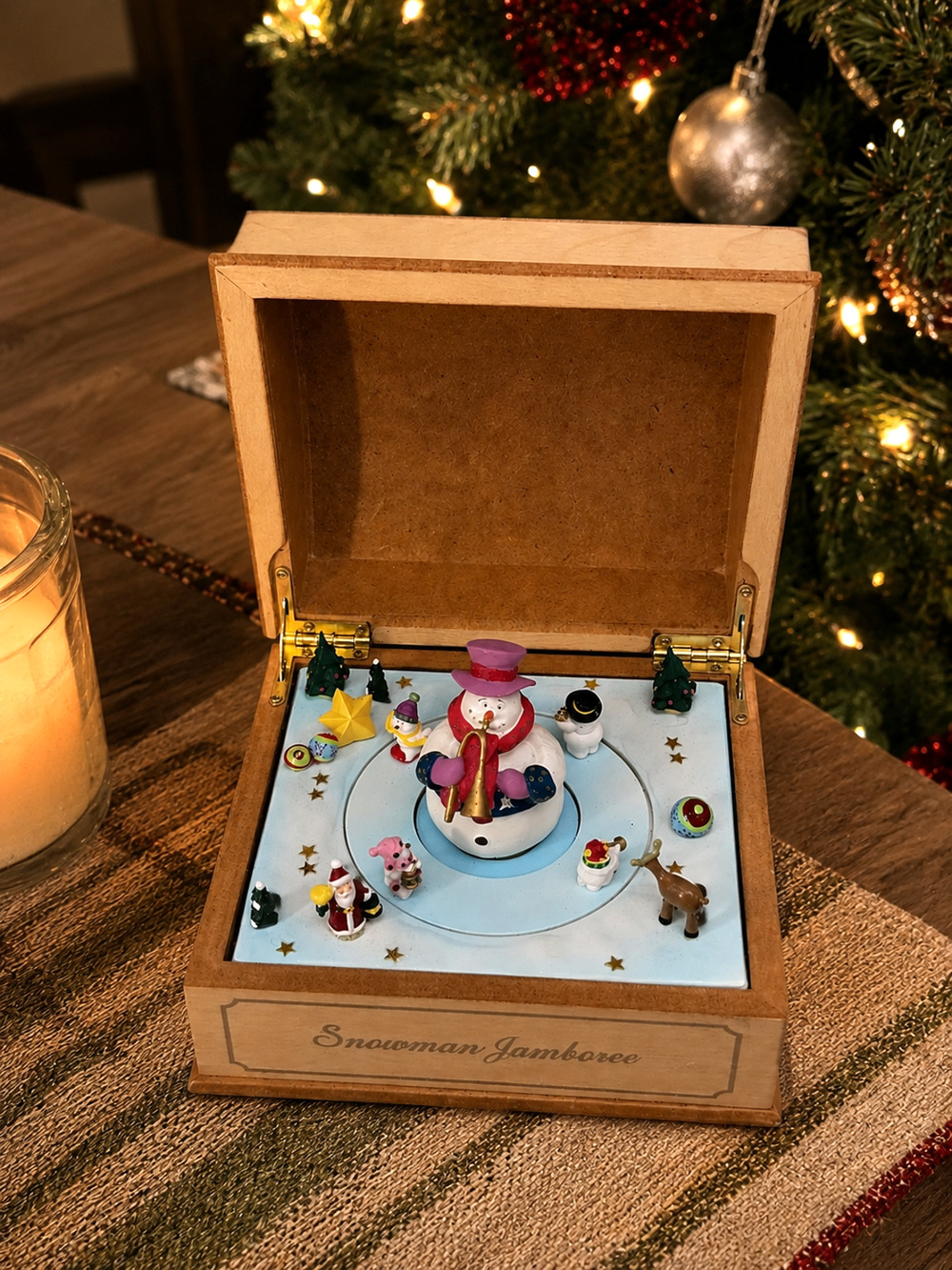 Vintage Mr. Christmas Snowman Jamboree Animated Wooden Music Box Works Great
